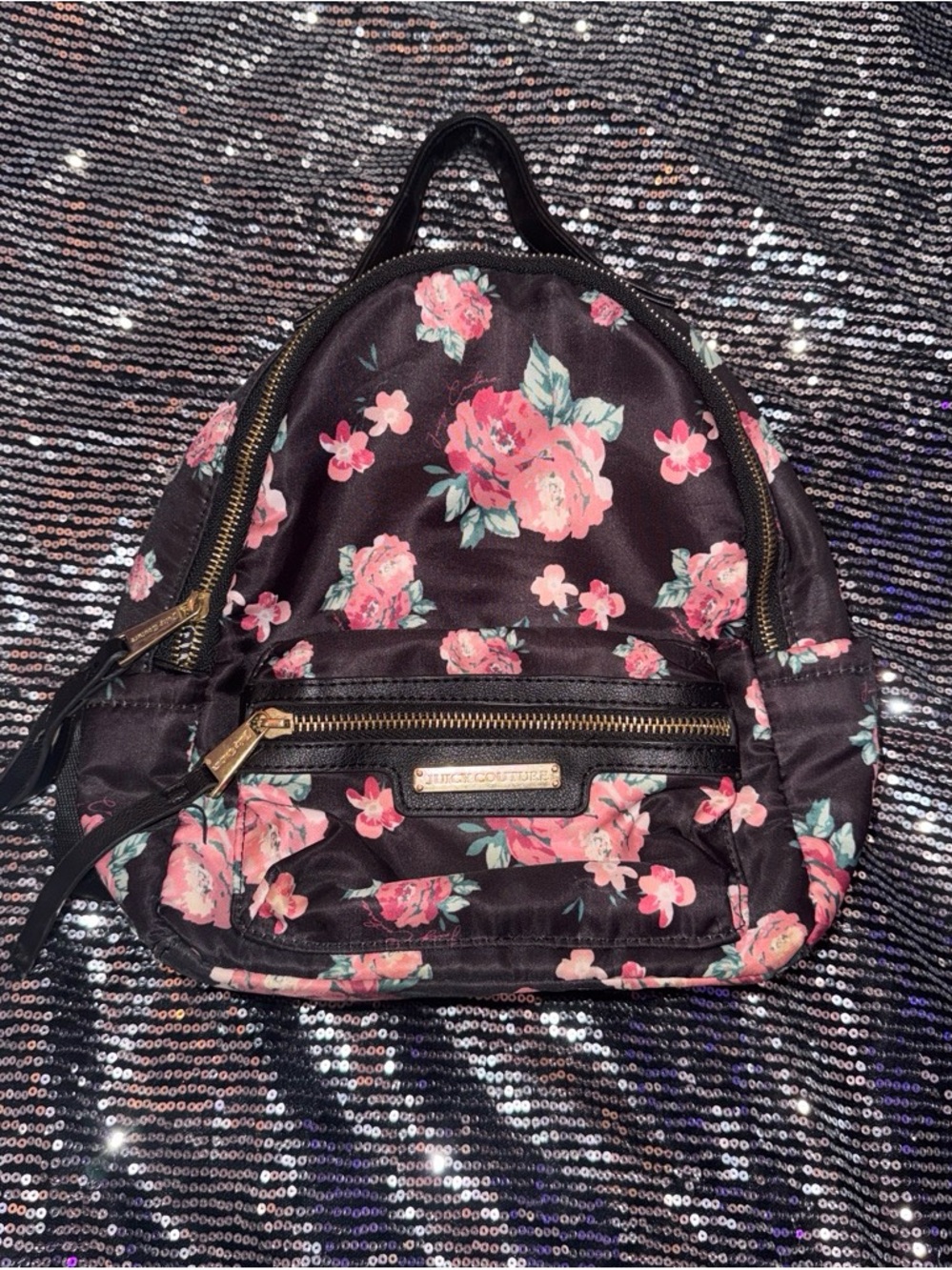 Juicy Couture Black Mini Backpack with Pink Floral Print
